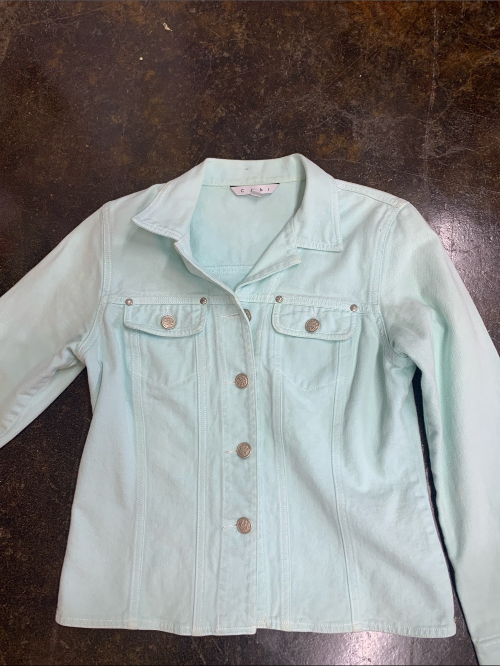 CAbi Pastel Mint Denim Jacket with Silver Buttons - Picture 3 of 4